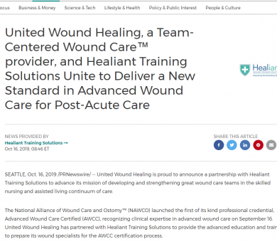 United Wound Healing and Healiant Training Solutions announcement 10-16-2019 United Wound Healing and Healiant Training Solutions announcement 10-16-2019